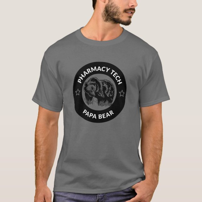 Personalized Pharmacy Tech Papa Bear Dad T-Shirt (Front)