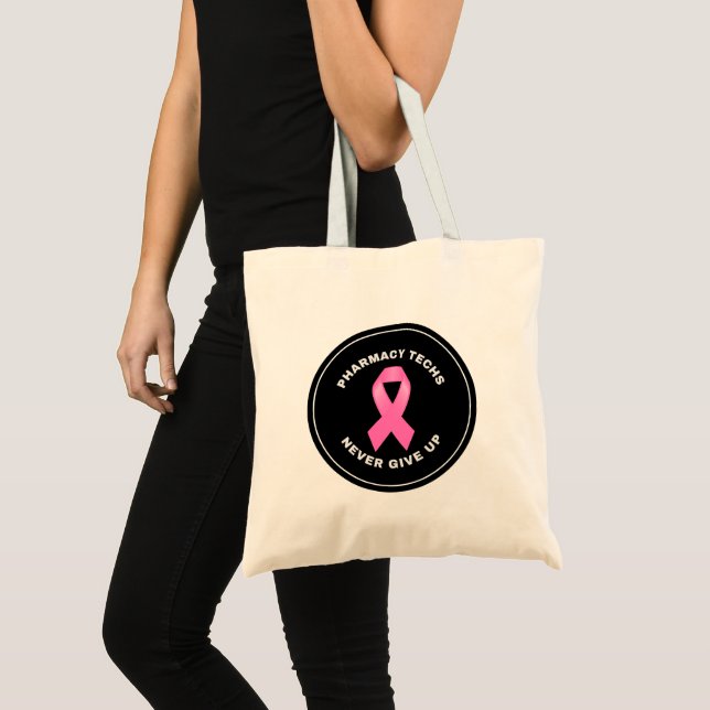 Personalized Pharmacy Tech Pink Ribbon Canvas Tote Bag (Front (Product))