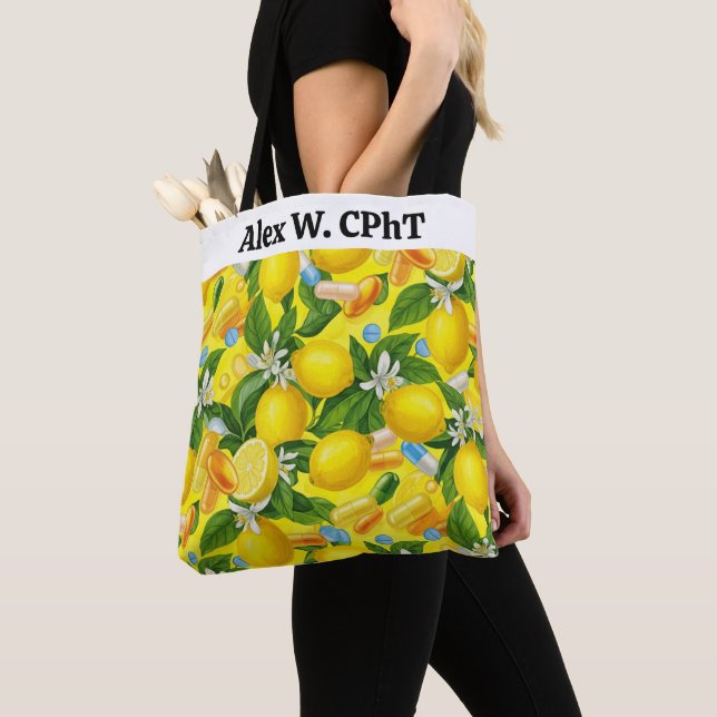 Personalized Pharmacy Tote Bag Lemon Yellow (Close Up)