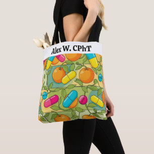 Personalized Pharmacy Tote Bag Oranges and Vines
