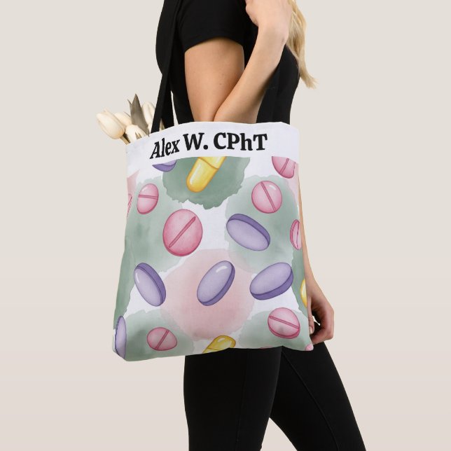 Personalized Pharmacy Tote Bag Pink Purple Grey (Close Up)