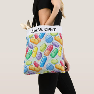 Personalized Pharmacy Tote Bag with Bright Pills