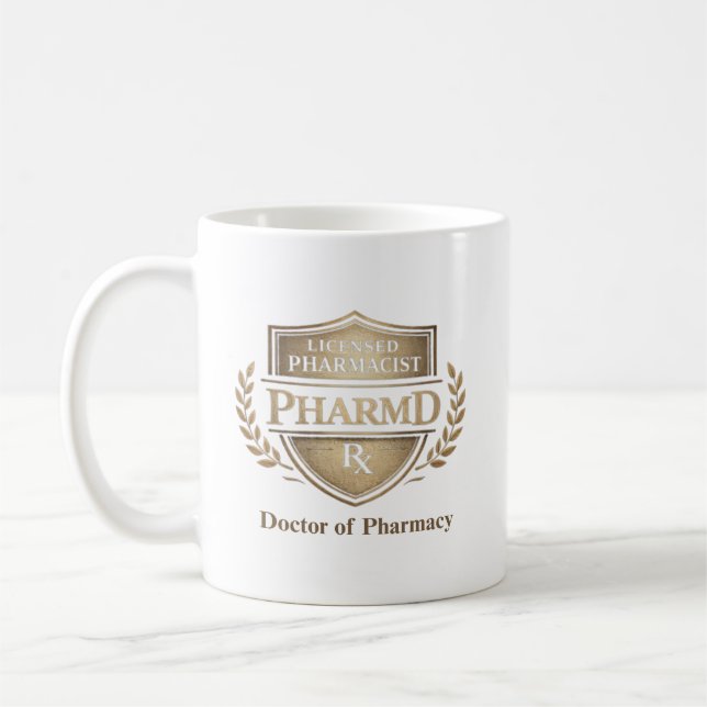 Personalized PharmD Licensed Pharmacist Emblem Coffee Mug (Left)
