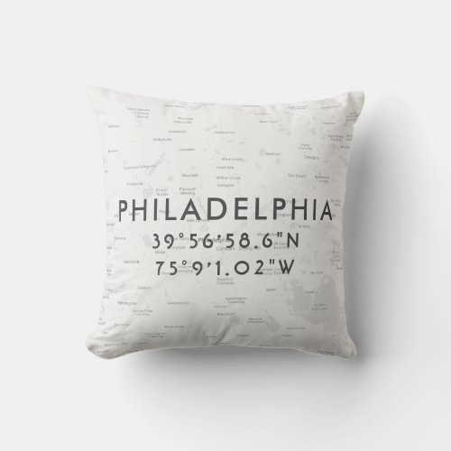 Personalized Philadelphia Map  Light Gray Throw Pillow