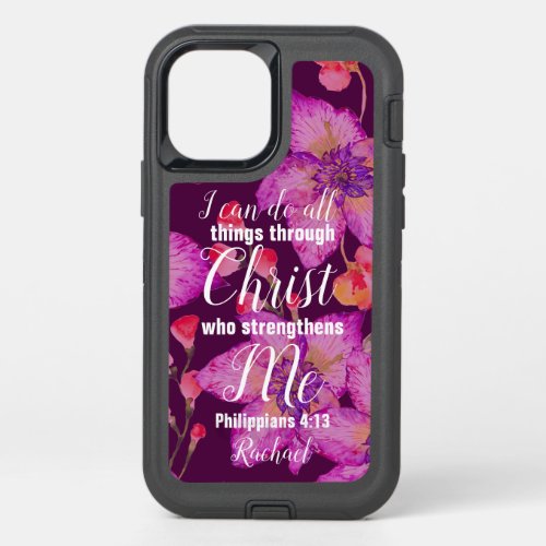 Personalized Philippians 413 Bible Verse Floral OtterBox Defender iPhone 12 Case