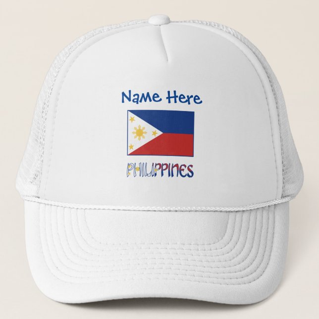 Personalized Philippines Flag Heritage Trucker Hat (Front)