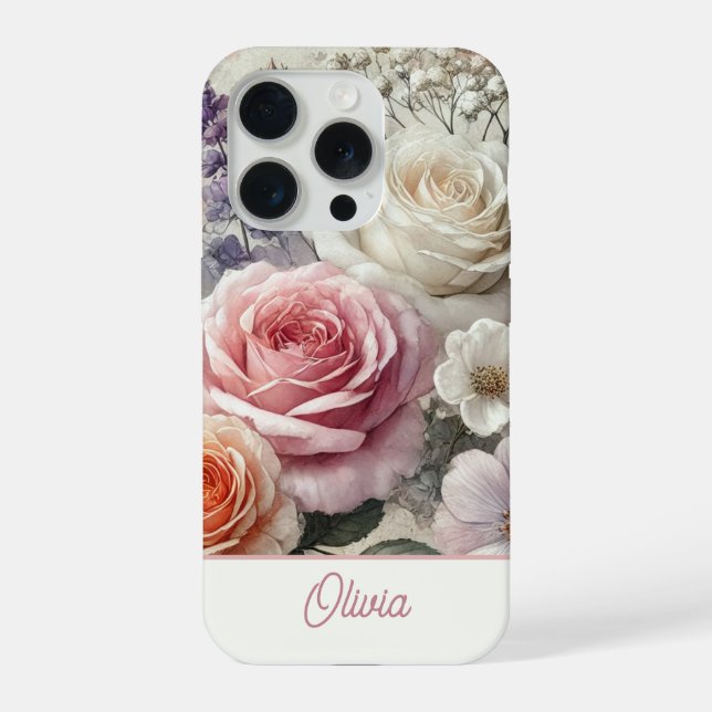 Personalized Phone Case Pink Watercolor Floral (Back)