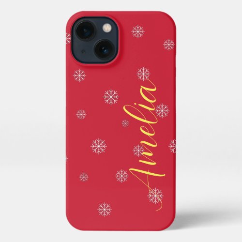 Personalized Phone Case Red  White Snowflakes