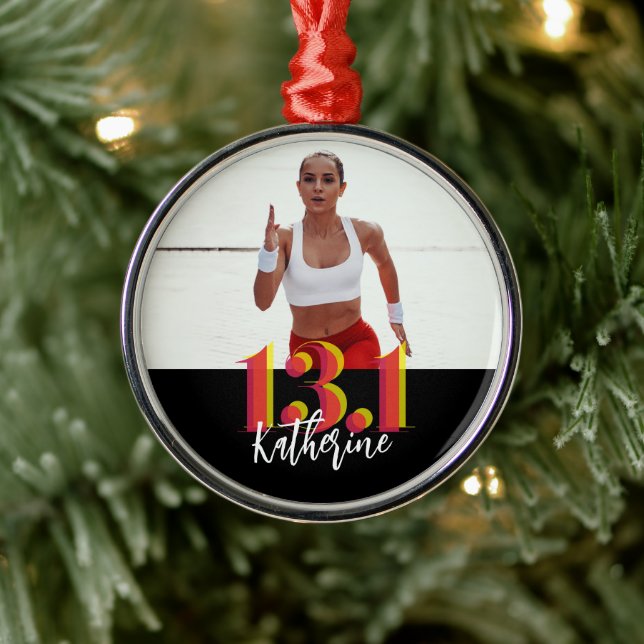 Personalized Photo 13.1 Half Marathon Running  Metal Ornament (Tree)