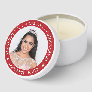 Personalized Photo 15th Birthday Red Quinceanera Mini Candle Favors