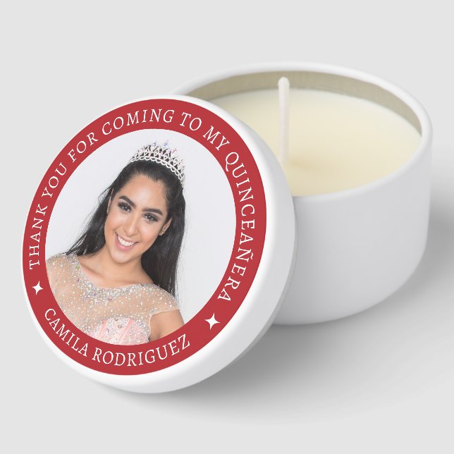 Personalized Photo 15th Birthday Red Quinceanera Mini Candle Favors (Corner)