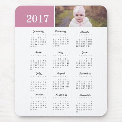 Personalized Photo 2017 Calendar Mouse Pad