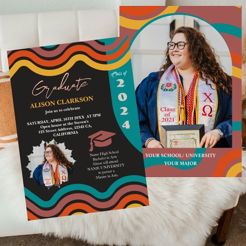 Personalized Photo 2024 Retro Funky Graduation Invitation