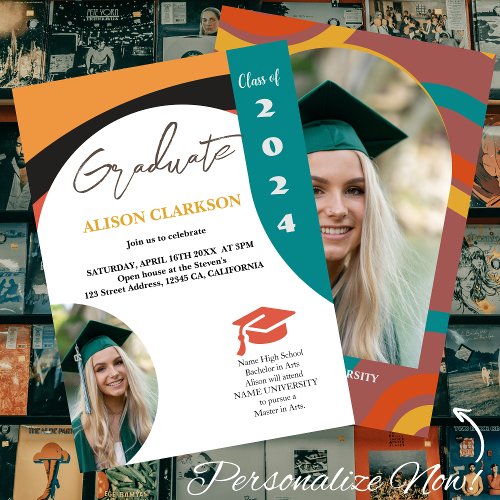 Personalized Photo 2024 Retro Party Graduation Invitation