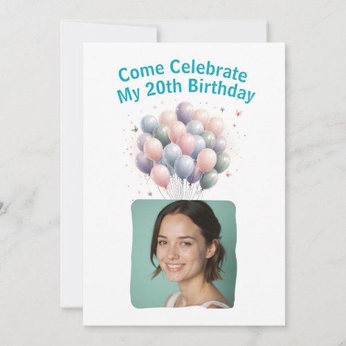 Personalized Photo 20th Birthday Balloons Invitati