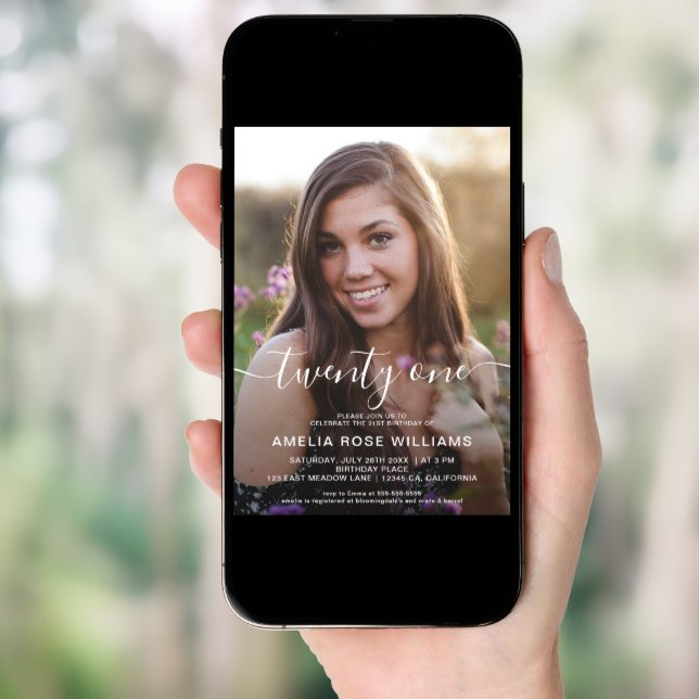 Personalized Photo 21st Birthday Party Rose Gold Invitation (Front Digital)