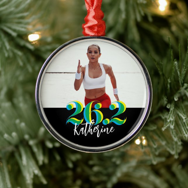 Personalized Photo 26.2 Marathon Running  Metal Ornament (Tree)