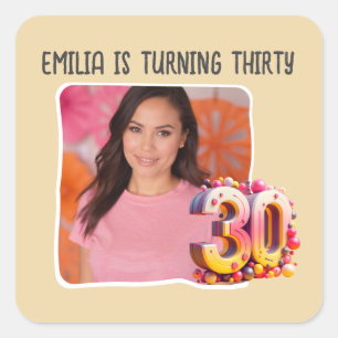 Personalized Photo 30th Birthday Party Square Sticker