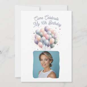 Personalized Photo 45th Birthday Balloons Invitation