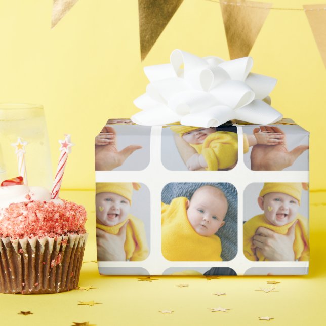Personalized Photo 4 Photograph Collage Wrapping Paper (Birthday Party)