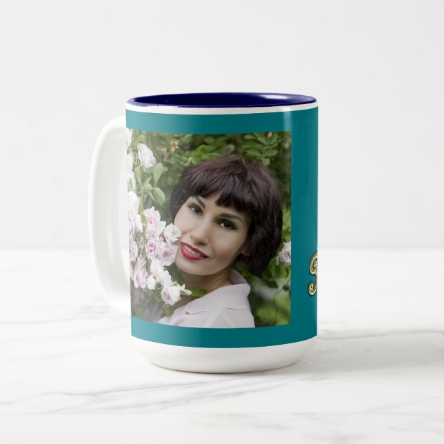 Personalized Photo 50 and Fabulous Gold Typography Two-Tone Coffee Mug (Front Left)