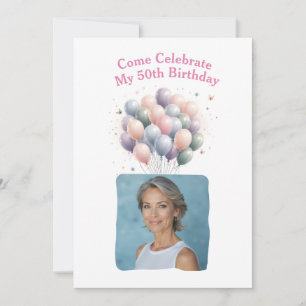 Personalized Photo 50th Birthday Balloons Invitation