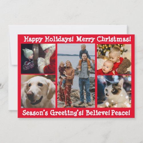 Personalized Photo 5 Five Merry Christmas Holiday Card