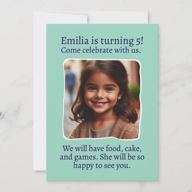 Personalized Photo 5th Birthday Party Invitation (Front)