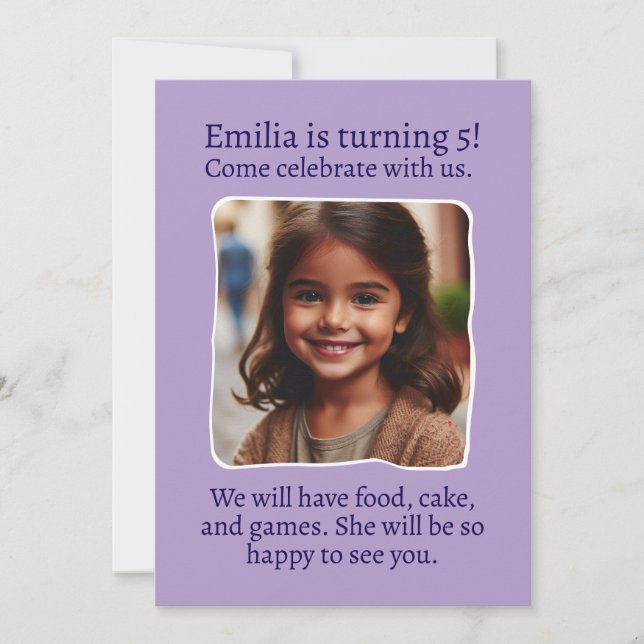 Personalized Photo 5th Birthday Party Invitation (Front)