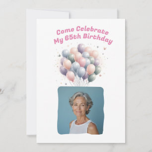 Personalized Photo 65th Birthday Balloons Invitation