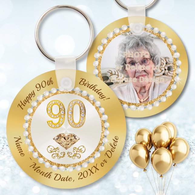 Personalized Photo, 90th Birthday Souvenirs Ideas, Keychain (Personalized party favors for 90th birthday. Nice, 90th birthday party ideas for mom, grandma, dad.)