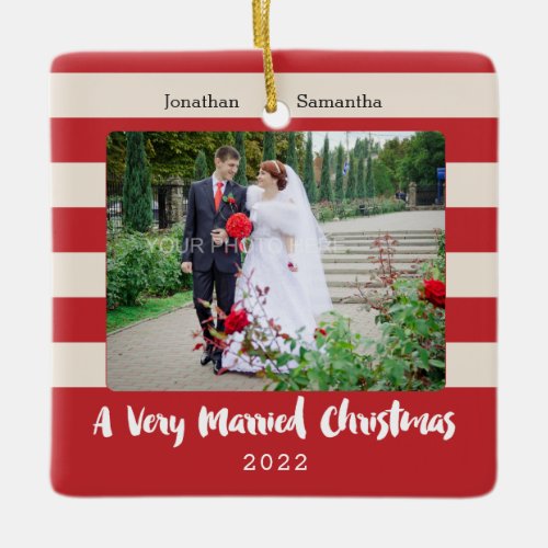 Personalized Photo A Very Married Christmas Ceramic Ornament