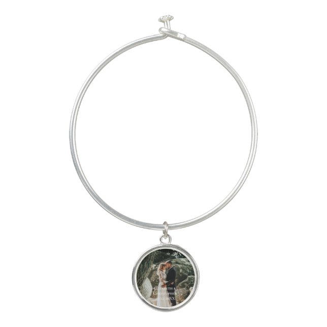 Personalized Photo Add Your Own Photo Silver Bangle Bracelet (Front)