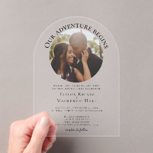 Personalized photo adventure begins wedding acrylic invitations