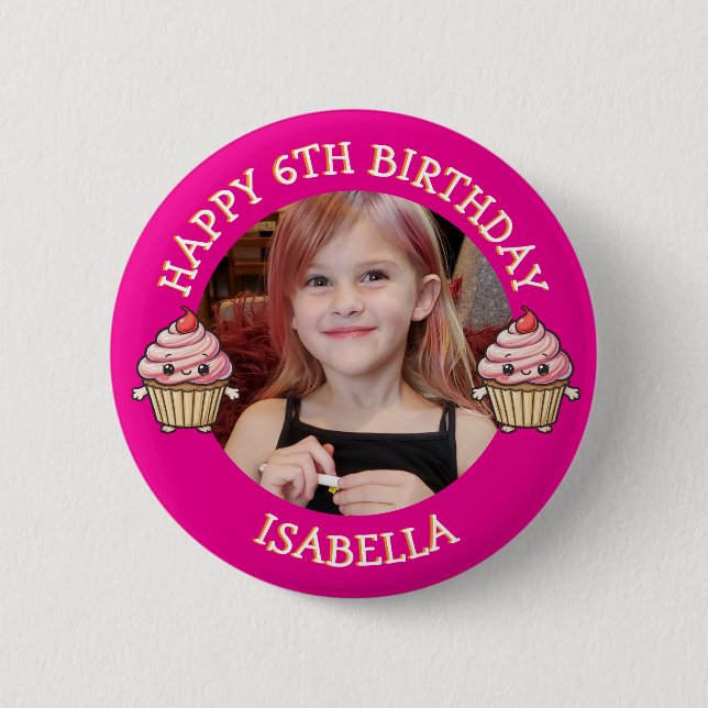 Personalized Photo, Age and Name Birthday   Button (Front)