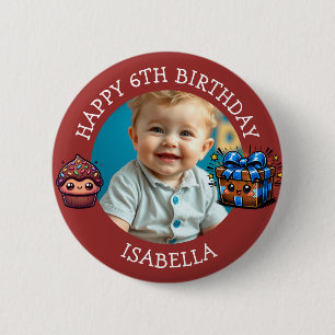 Personalized Photo, Age and Name Birthday Button