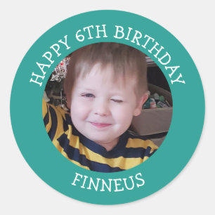 Personalized Photo, Age and Name Birthday Classic Round Sticker