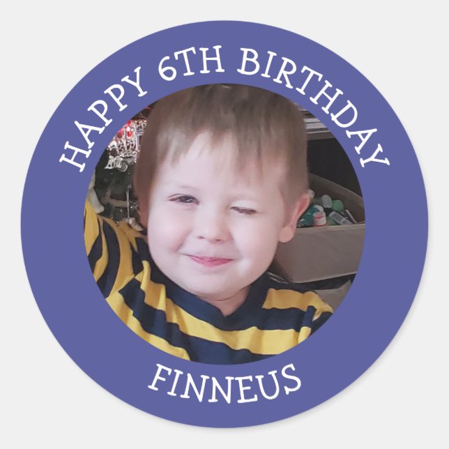 Personalized Photo, Age and Name Birthday      Classic Round Sticker (Front)