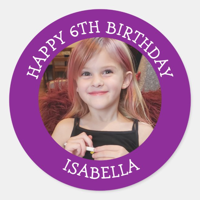 Personalized Photo, Age and Name Birthday   Classic Round Sticker (Front)