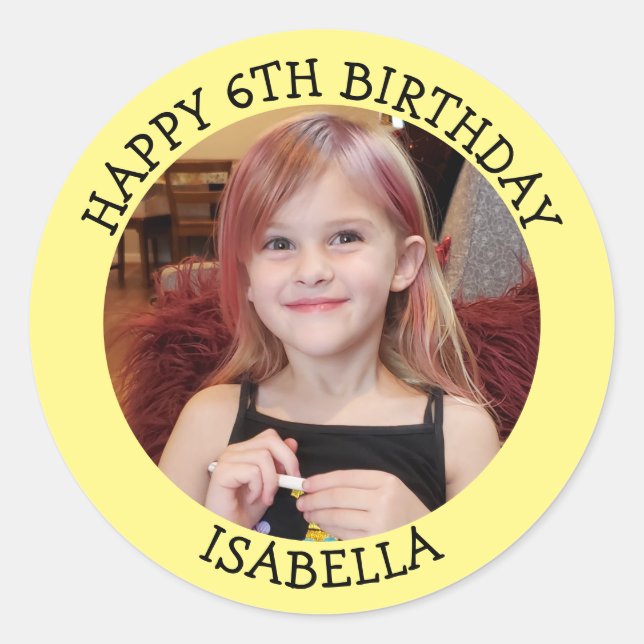 Personalized Photo, Age and Name Birthday   Classic Round Sticker (Front)