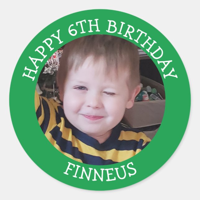 Personalized Photo, Age and Name Birthday   Classic Round Sticker (Front)
