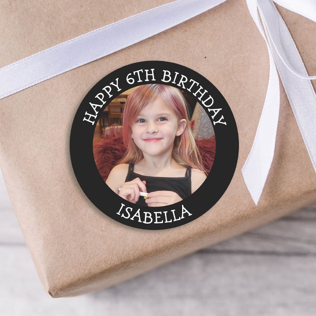 Personalized Photo, Age and Name Birthday  Classic Round Sticker (Creator Uploaded)