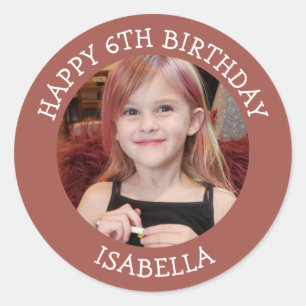 Personalized Photo, Age and Name Birthday Classic Round Sticker