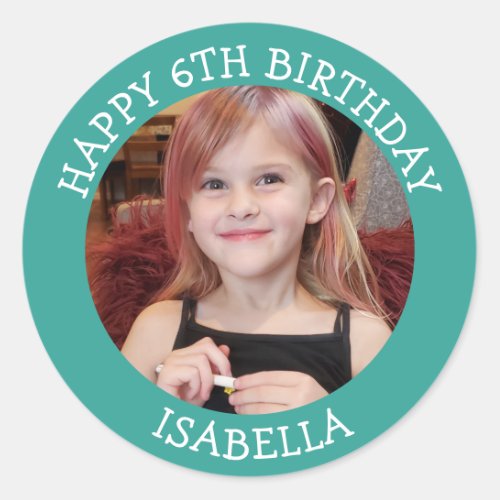 Personalized Photo Age and Name Birthday   Classic Round Sticker