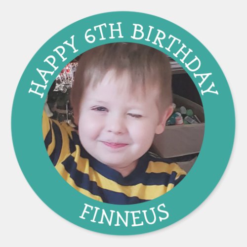 Personalized Photo Age and Name Birthday     Classic Round Sticker