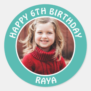 Personalized Photo, Age and Name Birthday Party Classic Round Sticker