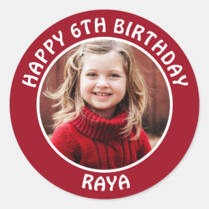 Personalized Photo, Age and Name Birthday Party Classic Round Sticker