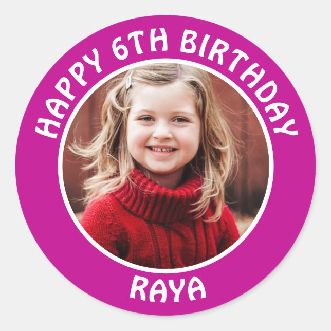 Personalized Photo, Age and Name Birthday Party Classic Round Sticker (Front)