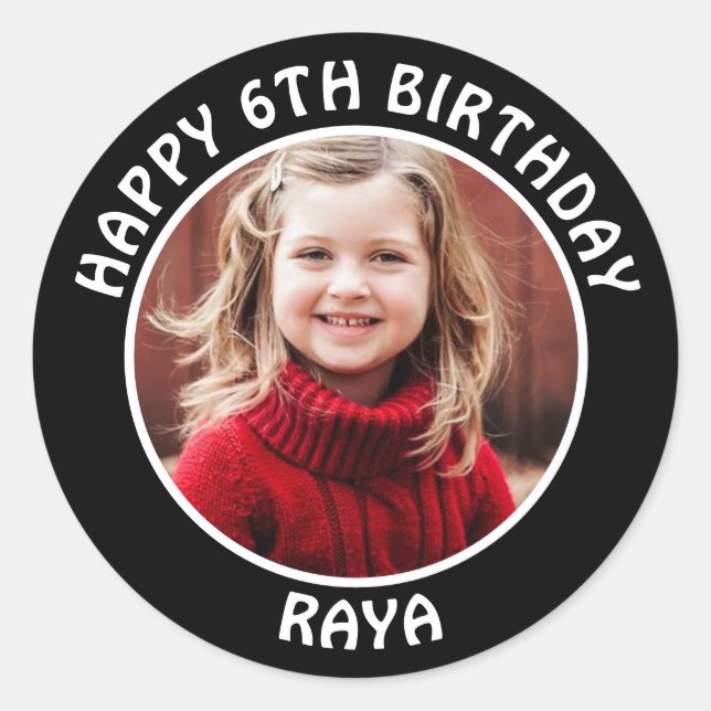 Personalized Photo, Age and Name Birthday Party Classic Round Sticker (Front)