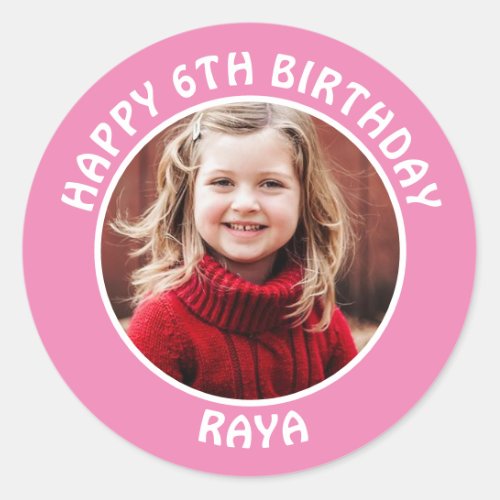 Personalized Photo Age and Name Birthday Party Classic Round Sticker